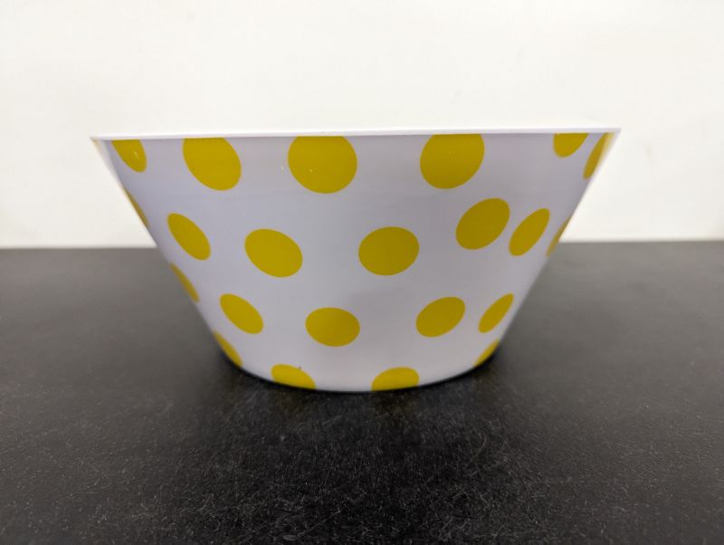Photo 1 of 10-Inch Melamine Serve Mixing Bowl for Everyday Meals - Ideal for Cereal, Snacks, Popcorn, Salad, and Fruits - Yellow w/Polka Dots