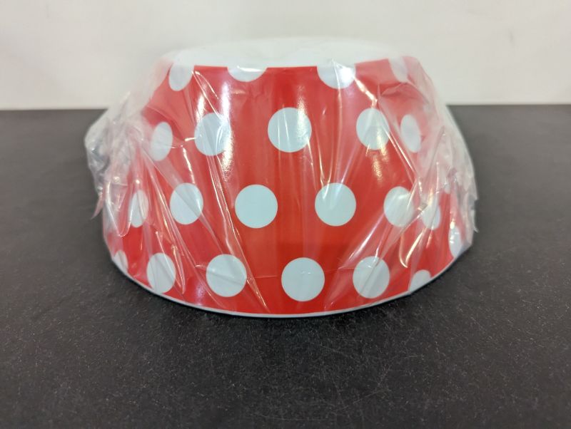 Photo 3 of 10-Inch Melamine Serve Mixing Bowl for Everyday Meals - Ideal for Cereal, Snacks, Popcorn, Salad, and Fruits - Red w/Polka Dots
