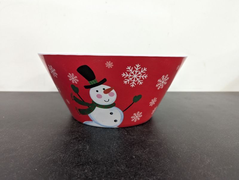 Photo 1 of GLAD - 10-Inch Melamine Serve Mixing Bowl for Everyday Meals - Ideal for Cereal, Snacks, Popcorn, Salad, and Fruits - Red Snowmen Christmas Design 