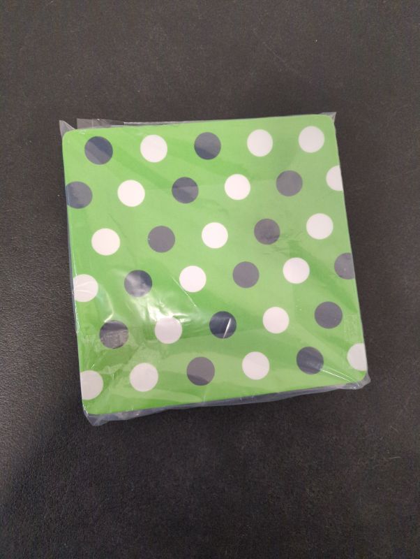 Photo 3 of Set of 6 - 9.8" Square Melamine Plates - Green w/Navy & White Polka Dots