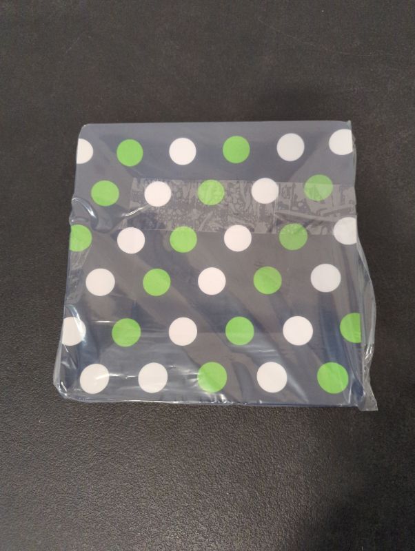 Photo 3 of Set of 6 - 9.8" Square Melamine Plates - Navy w/Green & White Polka Dots