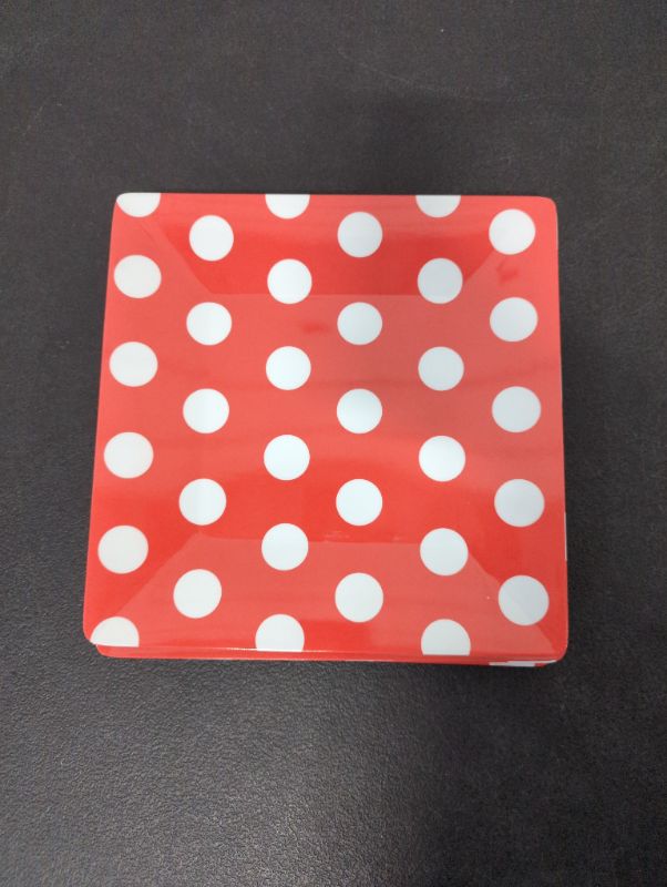 Photo 1 of Set of 6 - 9.8" Square Melamine Plates - Red w/White Polka Dots