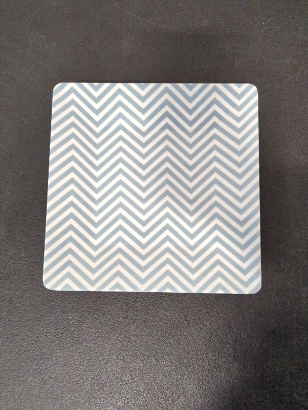 Photo 1 of Set of 6 - 8" Square Melamine Plates - Chevron Pattern - Pale Blue/Grey