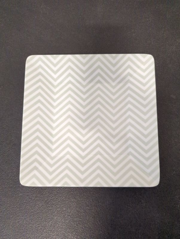 Photo 1 of Set of 6 - 8" Square Melamine Plates - Chevron Pattern - Pale Green/Grey