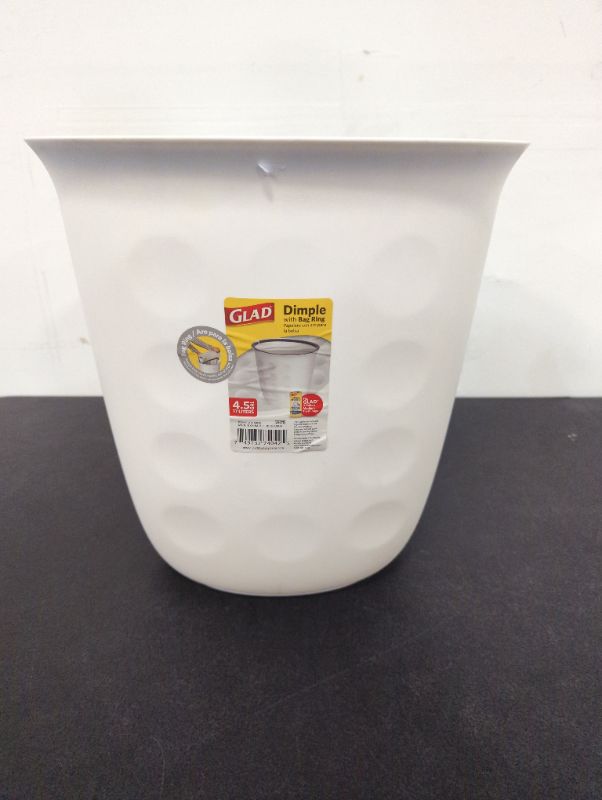 Photo 1 of Glad Dimple Oval Trash Can Waste Bin 17L with Bag Ring, White