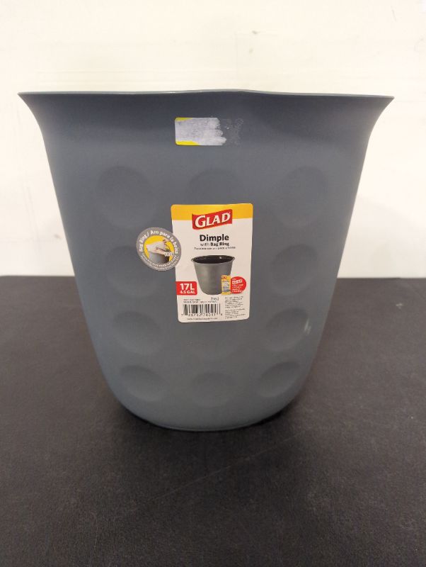 Photo 2 of Glad Dimple Oval Trash Can Waste Bin 17L with Bag Ring, Grey