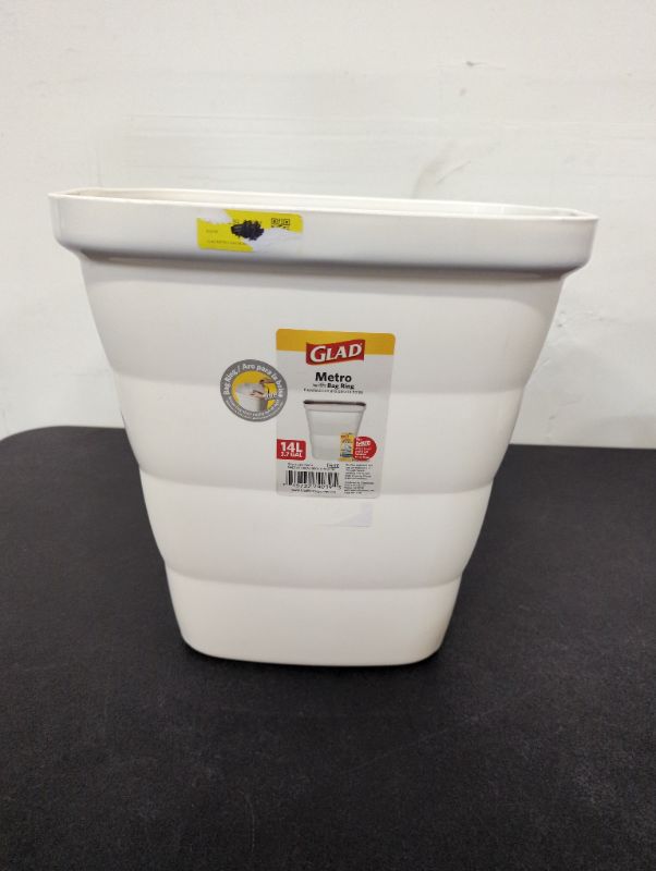 Photo 3 of Glad Metro Plastic Waste Bin – 14L, Rectangle with Bag Ring, White
