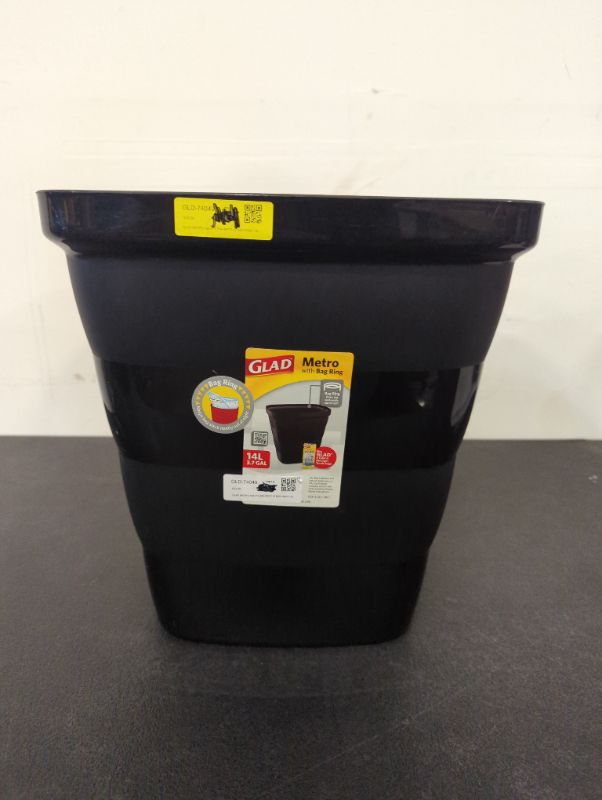 Photo 3 of Glad Metro Plastic Waste Bin – 14L, Rectangle with Bag Ring, Black
