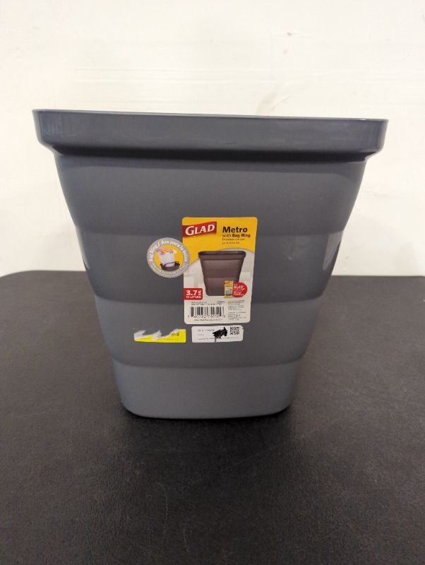 Photo 3 of Glad Metro Plastic Waste Bin – 14L, Rectangle with Bag Ring, Gray
