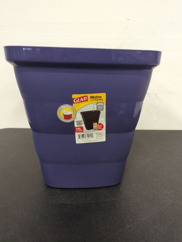 Photo 1 of Glad Metro Plastic Waste Bin – 14L, Rectangle with Bag Ring, Purple
