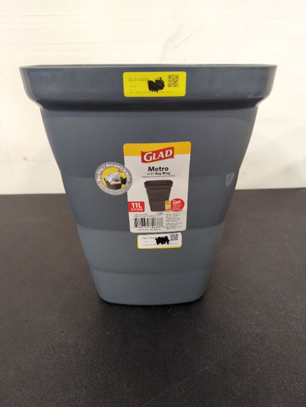 Photo 2 of Glad Metro Plastic Waste Bin – 11L, Rectangle with Bag Ring, Gray
