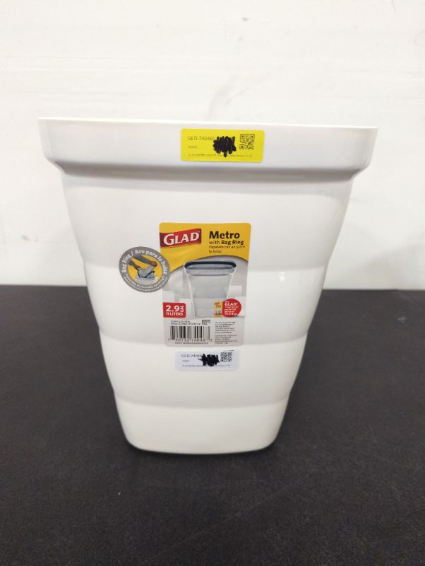 Photo 2 of Glad Metro Plastic Waste Bin – 11L, Rectangle with Bag Ring, White