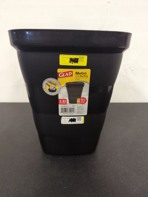 Photo 2 of Glad Metro Plastic Waste Bin – 11L, Rectangle with Bag Ring, Black