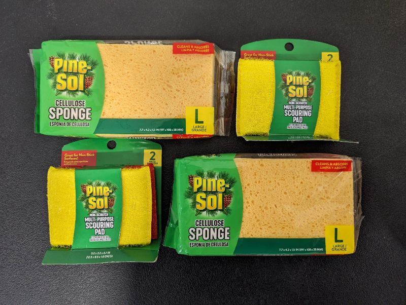 Photo 3 of Sponge Bundle - 2 Pack - Pine-Sol Non-Scratch Scouring Pads – Pack of 2, Multi-Purpose Household Cleaning Scrubbers, Safe with Nonstick Cookware + 2 Large Cellulose Sponges