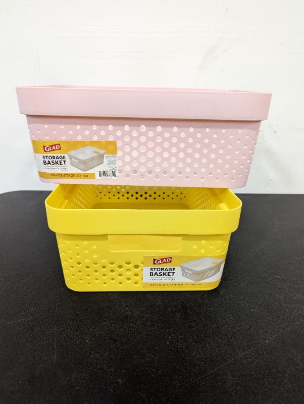 Photo 2 of 2 Pack GLAD - 1 Yellow Perforated Storage Basket + 1 Light Pink Perforated Storage Basket - 2 Gallons