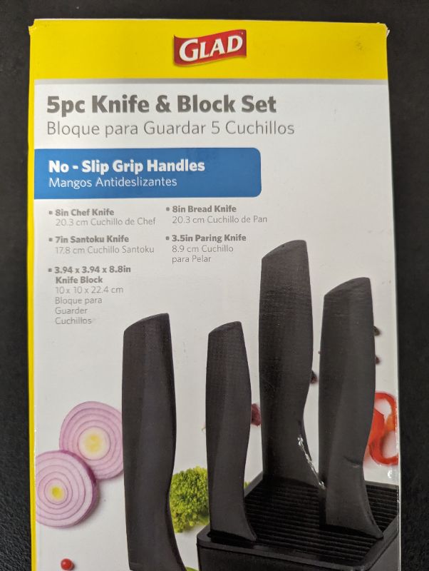 Photo 2 of Glad - 5pc Knife & Block Set - No-Slip Grip Handles