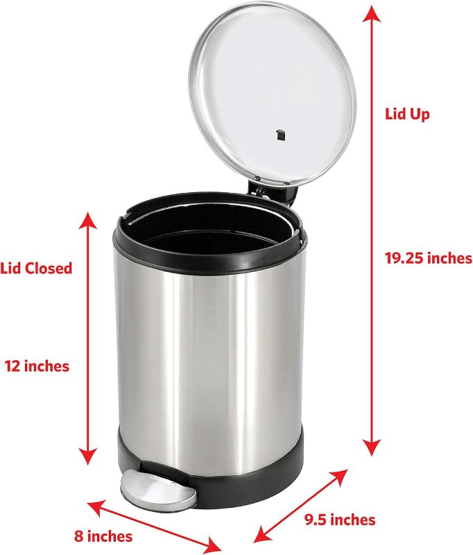 Photo 3 of Glad Small Trash Can, 1.2 Gallon | Round Stainless Steel Garbage Bin with Soft Close Lid & Step Foot Pedal | Metal Waste Basket with Removable Inner Bucket, Stainless