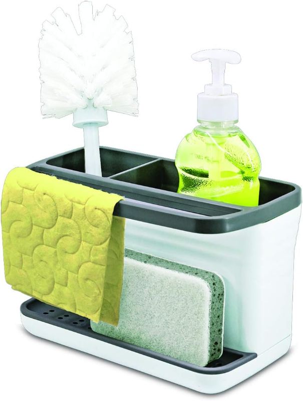 Photo 1 of Glad Kitchen Sink Organizer Caddy with 2 Compartments | Sponge Holder for Soap, Scrubber Brush, and Dish Cloth | Drain Holes and Pour Spout Keeps Countertop Dry
