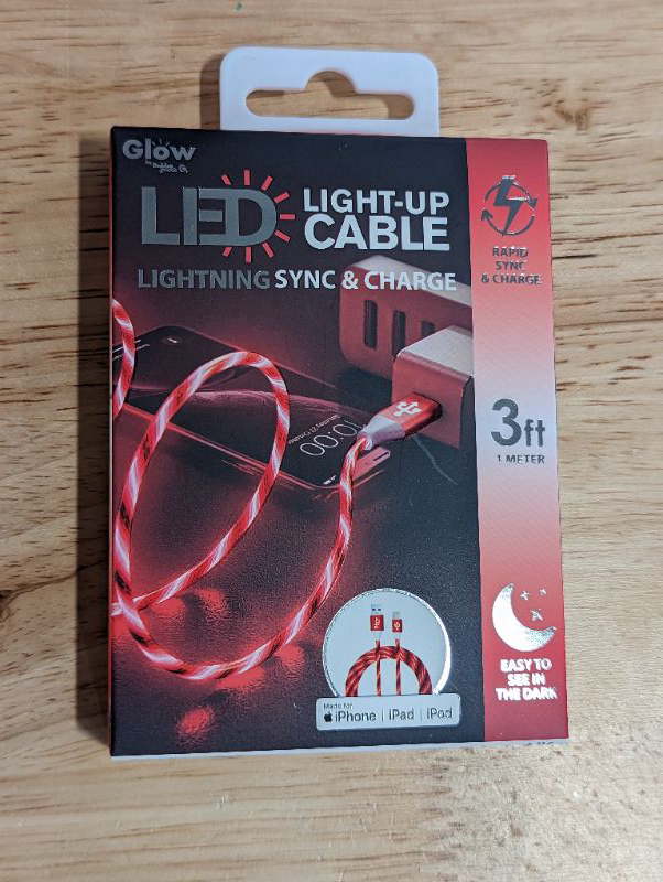 Photo 2 of LED Light Up Apple Certified MFI Lightning Sync & Charge Cable - Red - 3ft
