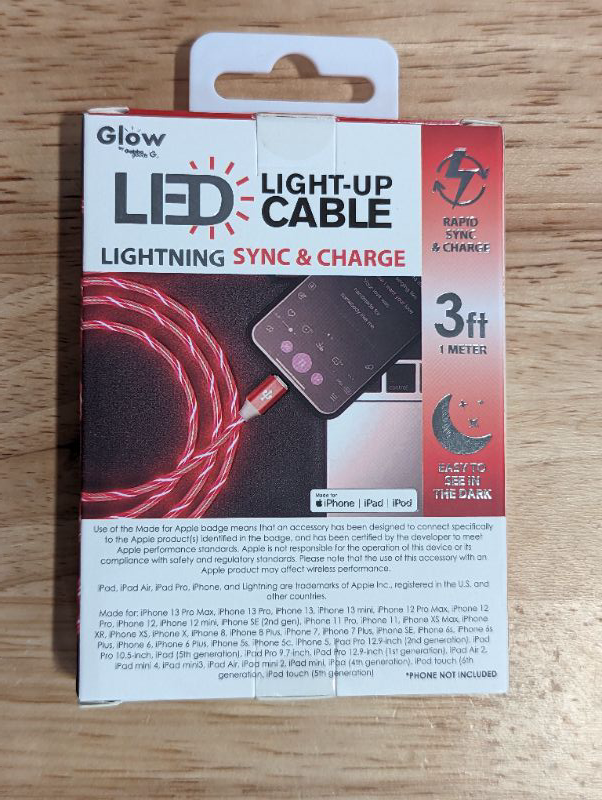 Photo 3 of Gabba Goods - LED Light Up Apple Certified MFI Lightning Sync & Charge Cable - Red - 3ft
