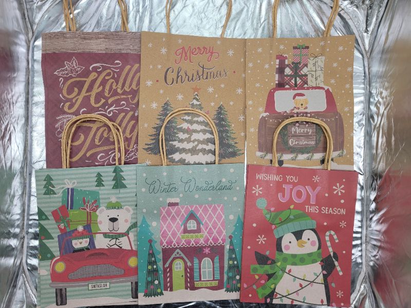 Photo 1 of (20 count) Style Design Assorted Christmas Gift Bags, Medium Kraft Bags 7.75 x 9.75 x 4.75 