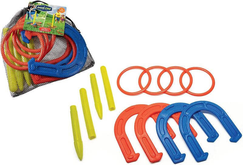 Photo 1 of 2 in 1 Horseshoe & Ring Toss Game Set Outdoor Game for Family - Horseshoe Set Best Yard Party Lawn Beach Games Perfect for Adults, Kids