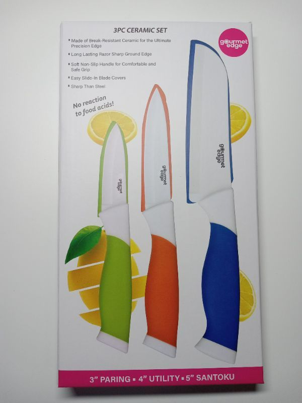 Photo 2 of Gourmet Edge - 3 PIECE CERAMIC KNIFE SET with covers
