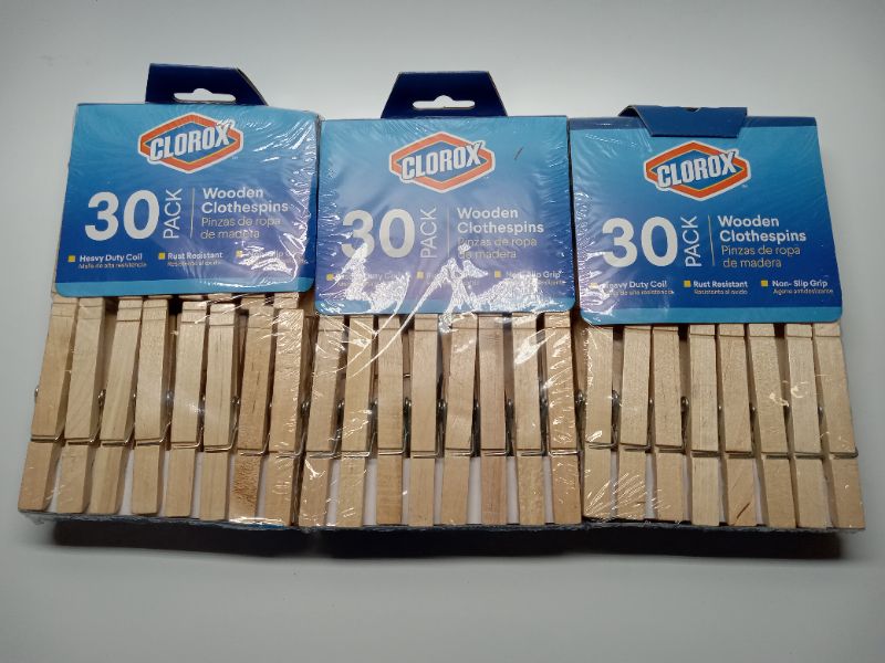 Photo 4 of (3 pack) Clorox Wood Clothespins with Spring Value Pack Set of 30 Rust Resistant, Heavy-Duty Coil, Non-Slip Grip for Line Drying Laundry, Chip Clips, Crafts