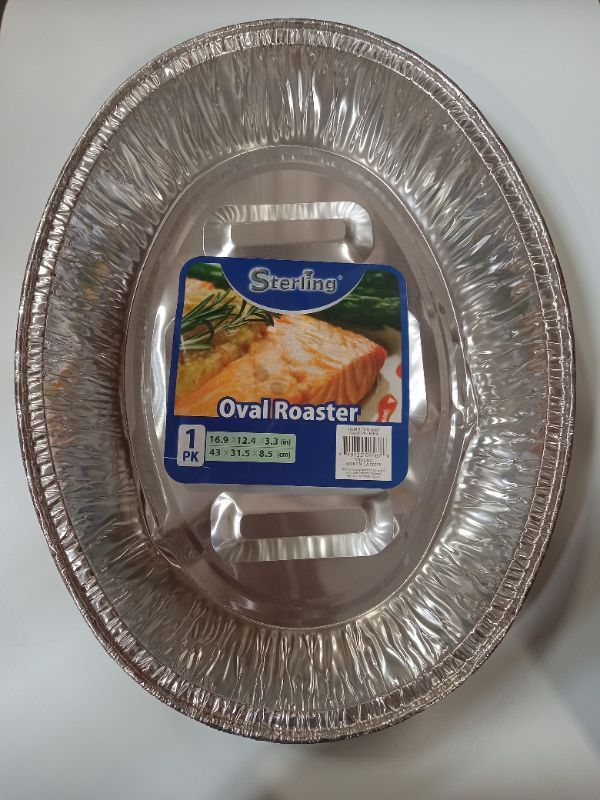 Photo 1 of 5 Count Sterling Large Oval Aluminum Disposable Roaster with No Lid 16.9 x 12.4 x 3.3 in