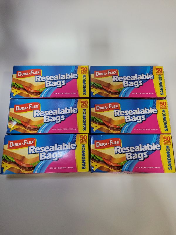 Photo 2 of (6 boxes) Duraflex Resealable Sandwich Bags 50 count