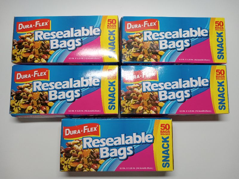 Photo 1 of (5 boxes) Duraflex Resealable Snack Bags 50 ct