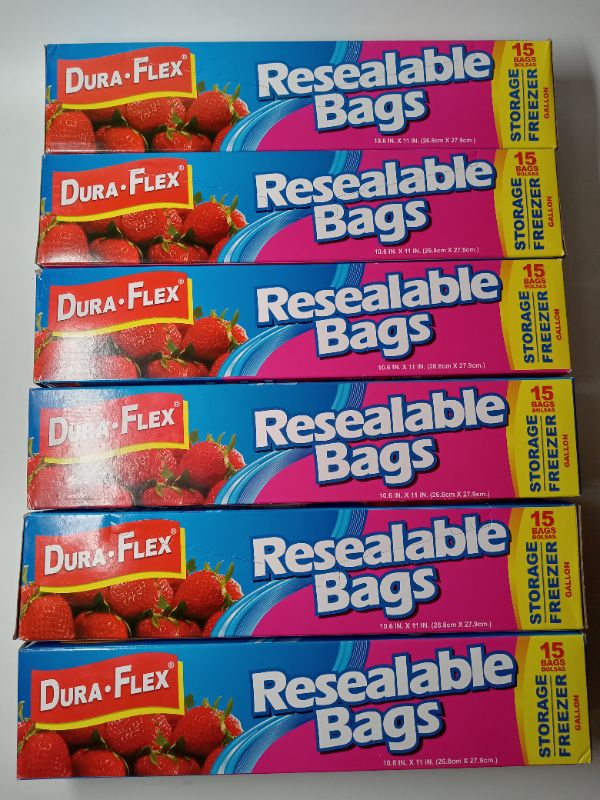 Photo 1 of (6 boxes) Dura-Flex Resealable Freezer/Storage Gallon Bags 15ct