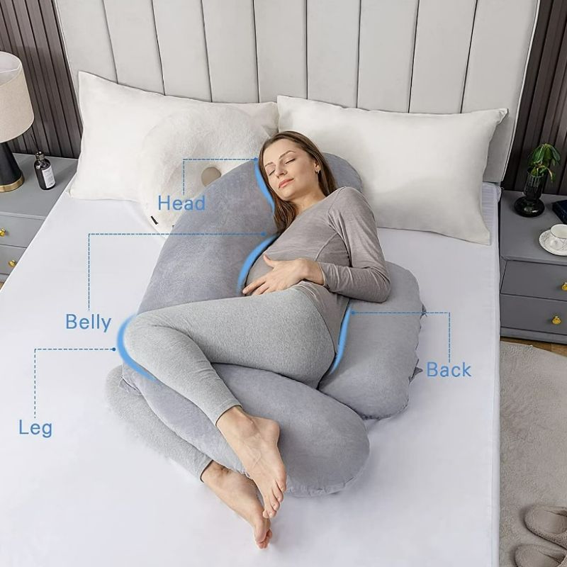 Photo 1 of Rukoy Pregnancy Pillow, Pregnancy Body Pillow for Side Sleeping, Upgraded C Shaped Maternity Pillow for Belly Back Support with Cover (Grey)