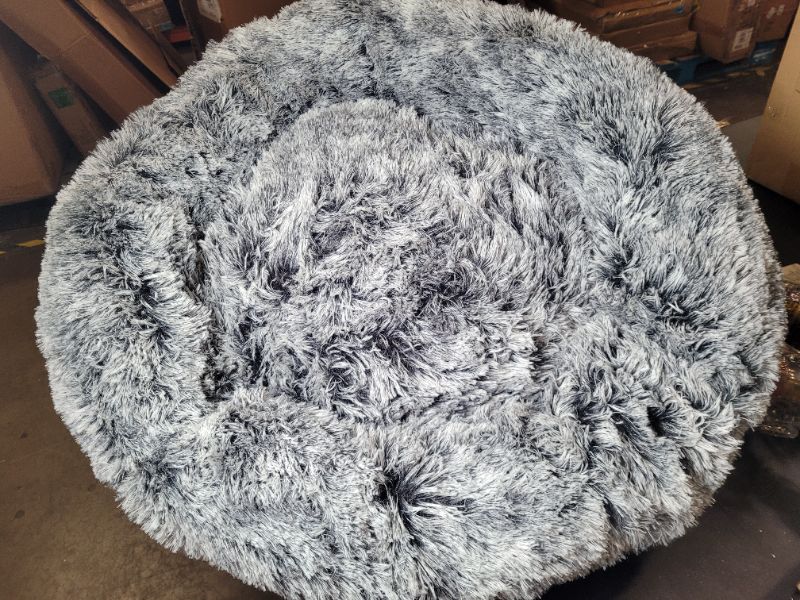 Photo 3 of Coohom Oval Calming Donut Cuddler Dog Bed,Shag Faux Fur Cat Bed Washable Round Pillow Pet Bed for Small Medium Dogs (L(30"x24"x7"), Grey)