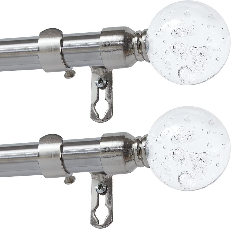 Photo 1 of Fmfunctex (2 Pack) 5/8" Extendable Curtain Rods Double Sets with Crystal Ball, 66"-120", Brushed Nickel