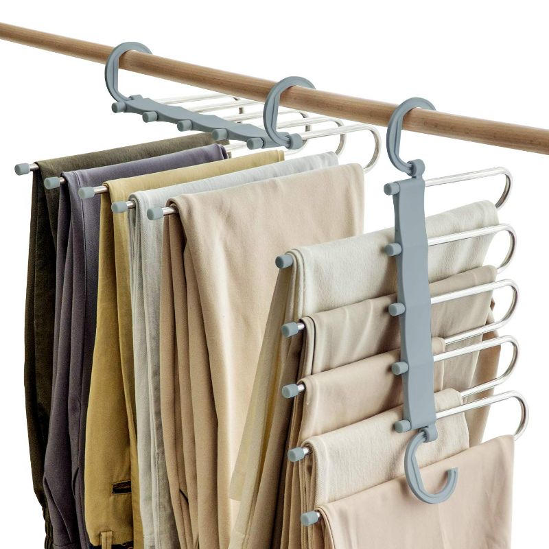 Photo 1 of SOSOPIN Space Saving Pants Hangers Non-Slip Clothes Organizer 5 Layered Pants Rack for Scarf Jeans (Grey, 2 Pcs) Gray 2 Pcs