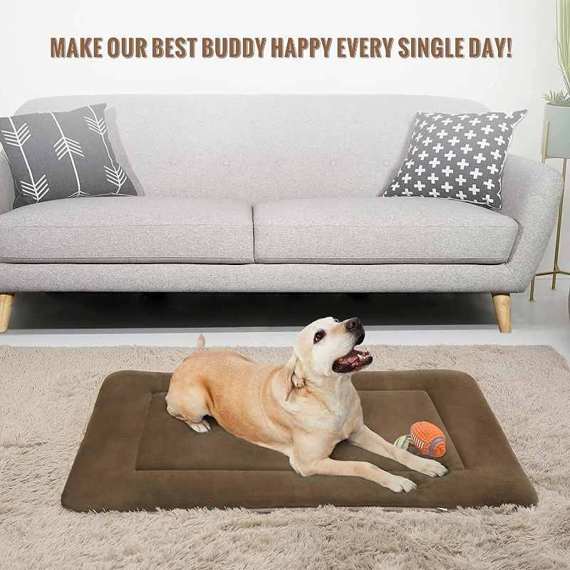 Photo 2 of Magic Dog Soft Extra Large Dog Bed Crate Pad Mat Jumbo 48 Inches Machine Washable Pet Bed with Non-Slip Bottom, Dark Coffee XL