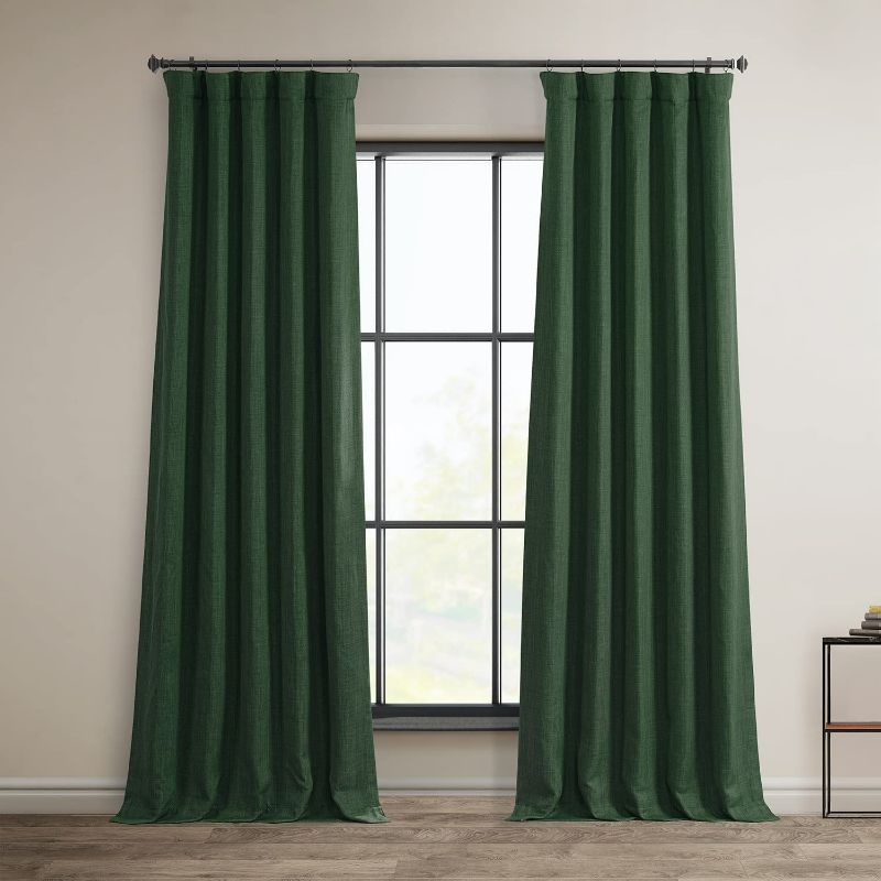 Photo 1 of Faux Linen Room Darkening Curtains for Bedroom 50 X 84, (1 Panel), Key Green