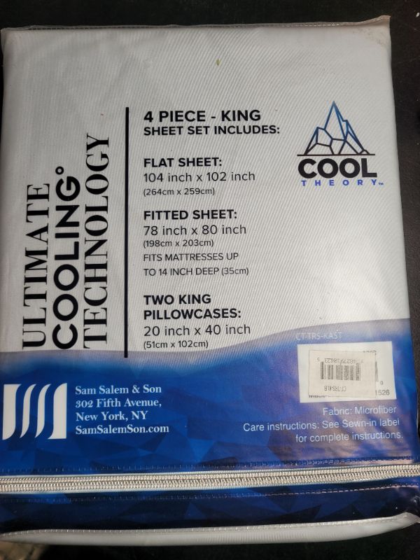 Photo 2 of COOL THEORY 4 pc Cooling Sheet Set KING light blue