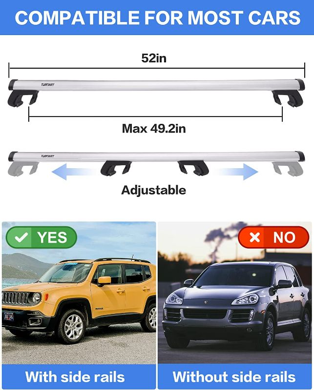 Photo 2 of Turnart 52” Roof Rack Cross Bars Universal Car Roof Rack Crossbars Thick Aero Aluminum Cross Bars Roof Rack with Strong Cargo Load Capacity Fits Most Vehicles with Existing Raised Side Rails with Gap