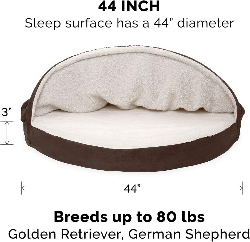 Photo 2 of Furhaven 44" Round Memory Foam Dog Bed Sherpa & Suede Snuggery w/ Removable Washable Cover - Espresso, 44-inch