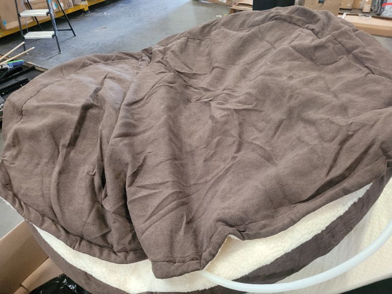 Photo 4 of Furhaven 44" Round Memory Foam Dog Bed Sherpa & Suede Snuggery w/ Removable Washable Cover - Espresso, 44-inch