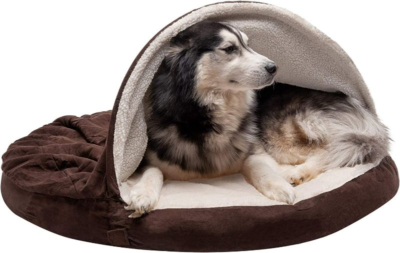 Photo 1 of Furhaven 44" Round Memory Foam Dog Bed Sherpa & Suede Snuggery w/ Removable Washable Cover - Espresso, 44-inch