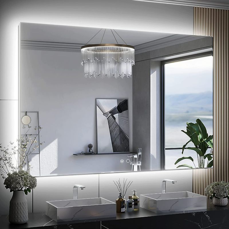 Photo 1 of Keonjinn Backlit Mirror Bathroom 30x46 Inch LED Mirror, Acrylic Bathroom Mirror with Lights Anti Fog Lighted Mirror Dimmable Backlight Vanity Mirror IP54 Waterproof 