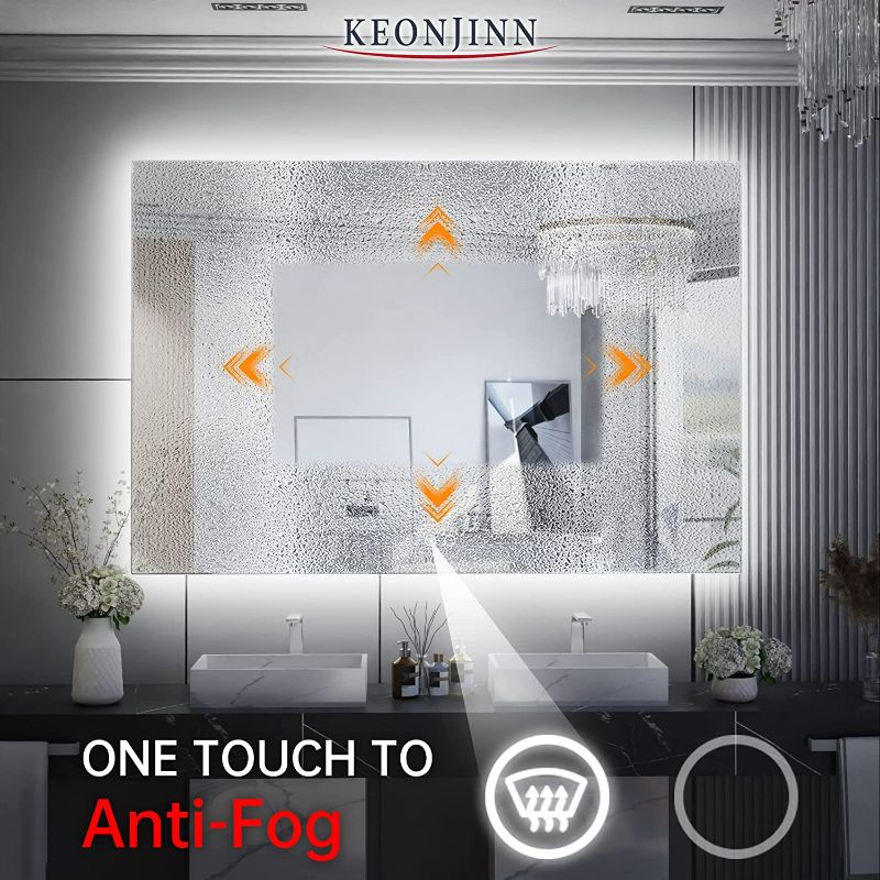 Photo 2 of Keonjinn Backlit Mirror Bathroom 30x46 Inch LED Mirror, Acrylic Bathroom Mirror with Lights Anti Fog Lighted Mirror Dimmable Backlight Vanity Mirror IP54 Waterproof 