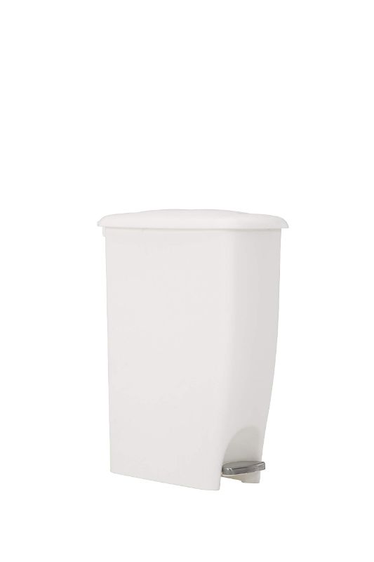 Photo 1 of Rubbermaid Step On Lid Slim Trash Can for Home, Kitchen, and Laundry Room Garbage, 11.3 Gallon, White