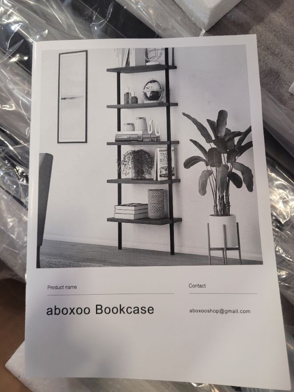 Photo 2 of aboxoo Ladder Shelf Open Bookshelf 5-tier Wall-mounted Wood Bookcase Storage Rack Open back Industrial Modern Plant Flower Stand Utility Organizer Bookcase Metal Frame Furniture Office Kitchen Bedroom Brown 1 PC