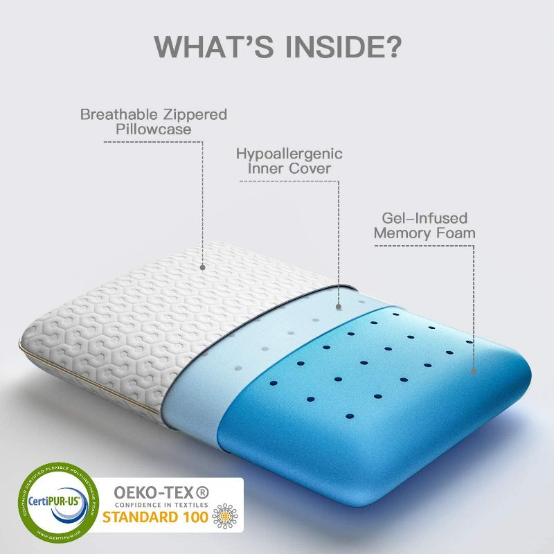 Photo 2 of BedStory Memory Foam Pillow 34x22 inch, Gel Pillows for Sleeping, Cervical Bed Pillow for Neck Pain - Removable Cover & Ventilated Design