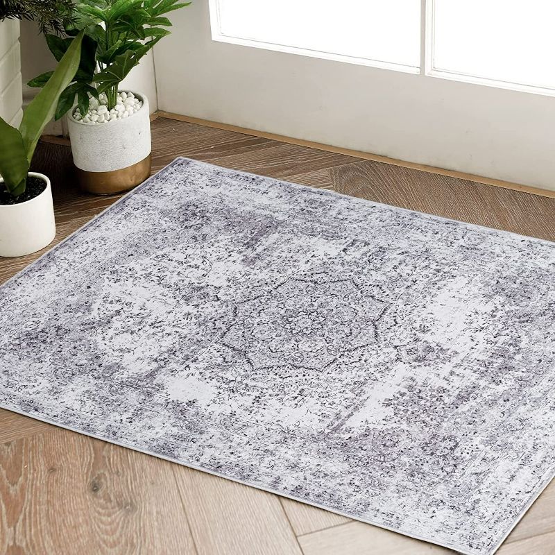 Photo 1 of Jinchan Indoor Doormat 2x3 Grey Foldable Floral Vintage Persian Small Entryway Rug Distressed Traditional Indoor Mat for Door Hallway Bathroom