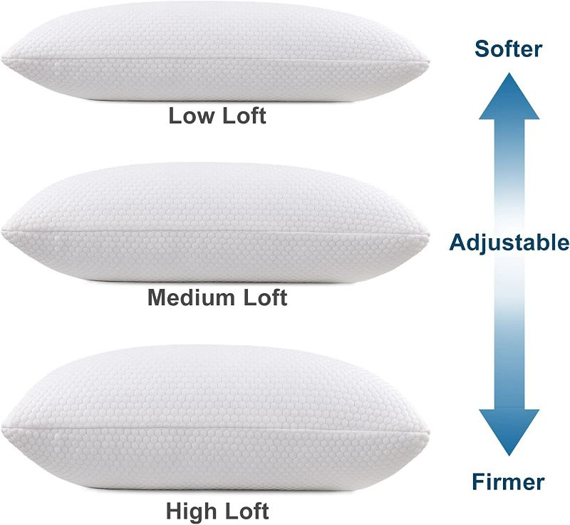 Photo 2 of Molblly Queen Pillows 2 Pack, Shredded Memory Foam Bed Pillows Set of 2, Adjustable Loft Bed Pillows with Washable Pillows for Back and Side Sleeper Pillows Queen Size Set of 2